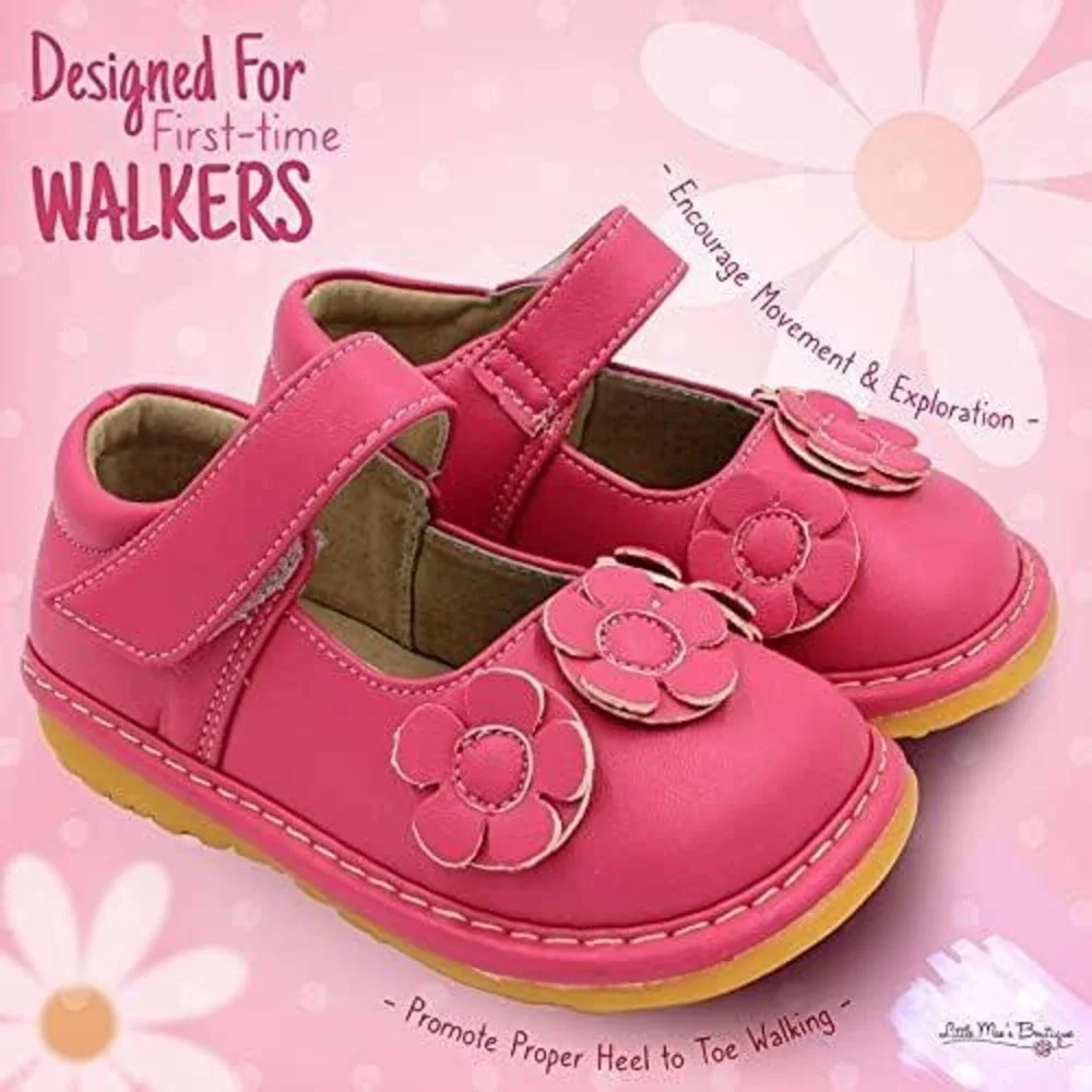 Little Maes Boutique Pink Floral Squeaky Mary Jane Shoes Toddler Size 4 NEW